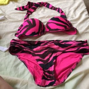 Pink zebra print bombshell bikini set
